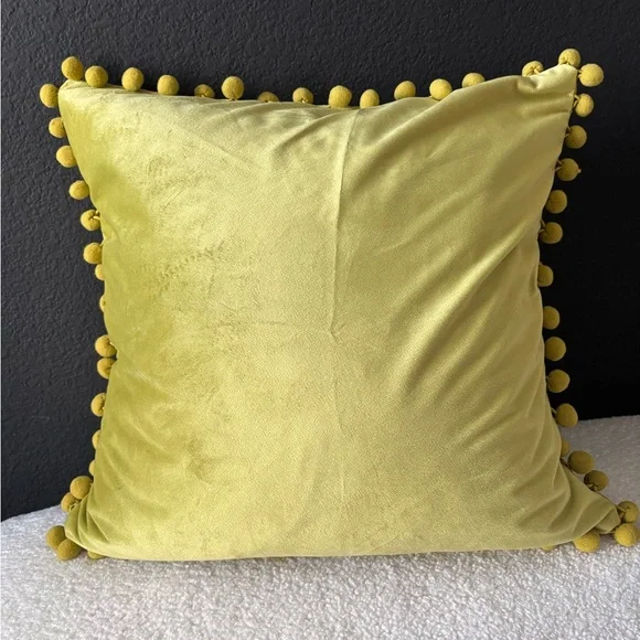 Green Throw Pillow COVERS with Pom-Pom Trim - Picture 2 of 5